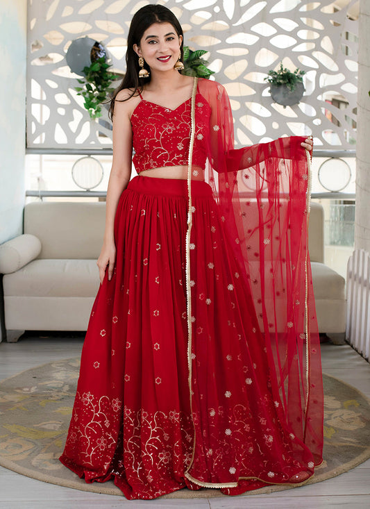 Maroon Georgette Sequins Festival Wear Lehenga Choli SW784272