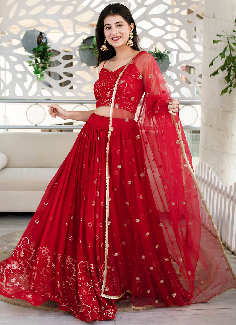 Maroon Georgette Sequins Festival Wear Lehenga Choli SW784272