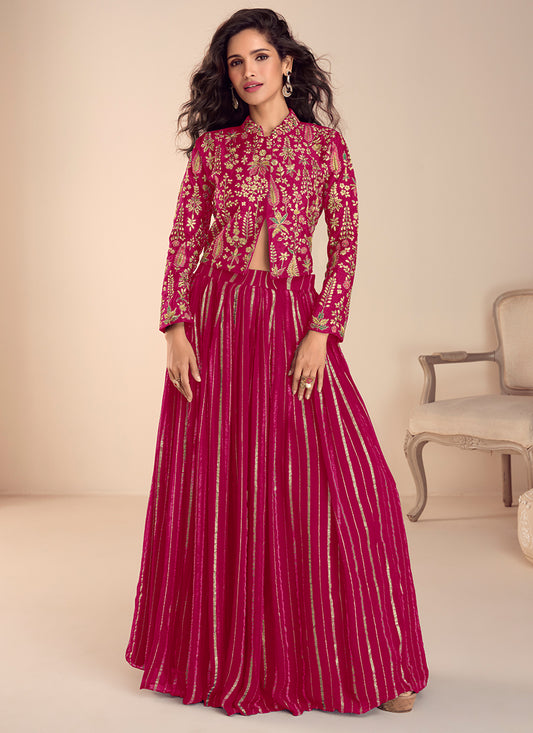 Maroon Vichitra Silk Embroidery Work Party Wear Readymade Ethnic Wear SW738542