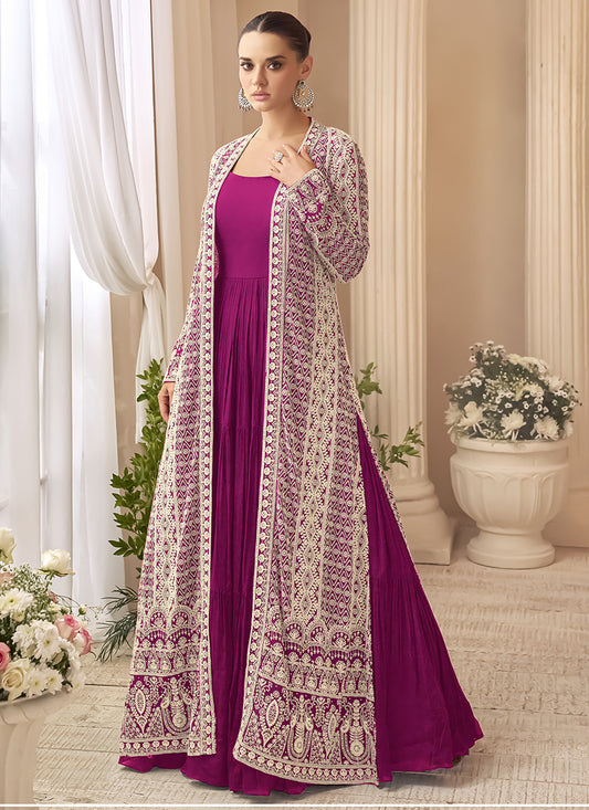 Magenta Chinon Silk Embroidery Work Party Wear Readymade Designer Suit SW438233