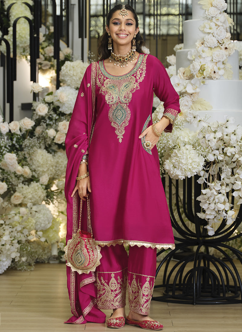 Magenta Chinon Embroidery Work Wedding Wear Readymade Salwar Suit SW492893