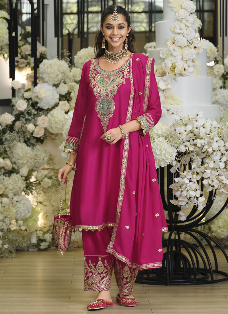 Magenta Chinon Embroidery Work Wedding Wear Readymade Salwar Suit SW492893