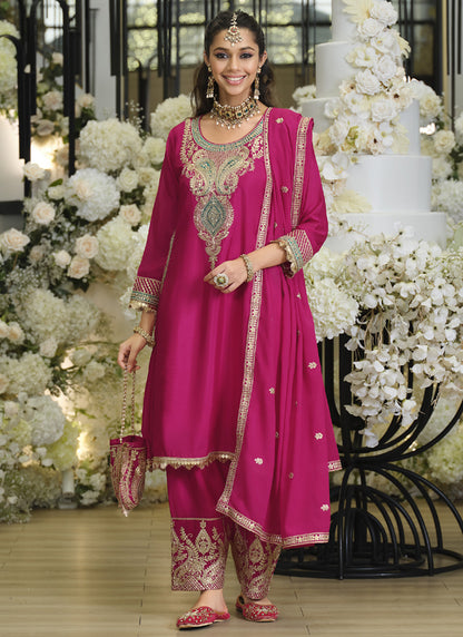 Magenta Chinon Embroidery Work Wedding Wear Readymade Salwar Suit SW492893