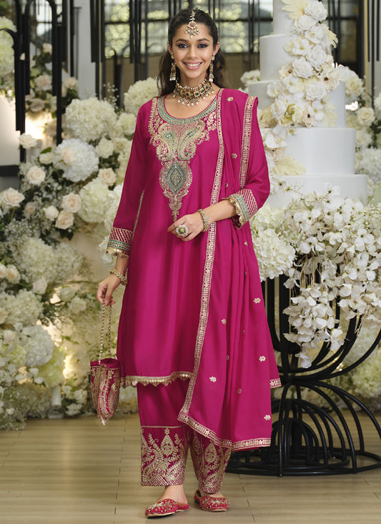 Magenta Chinon Embroidery Work Wedding Wear Readymade Salwar Suit SW492893