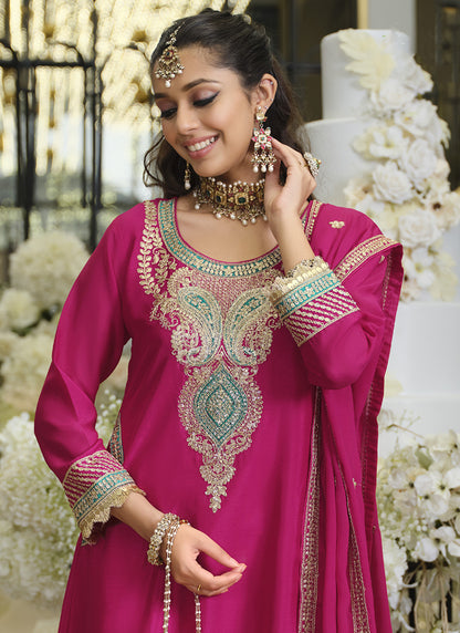 Magenta Chinon Embroidery Work Wedding Wear Readymade Salwar Suit SW492893