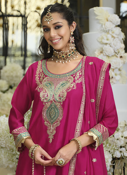 Magenta Chinon Embroidery Work Wedding Wear Readymade Salwar Suit SW492893
