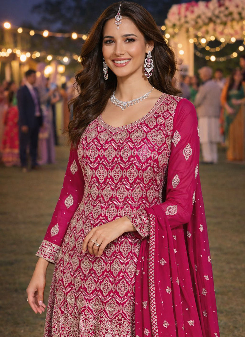 Magenta Georgette Embroidery Work Party Wear Readymade Plazzo Suit SW778466