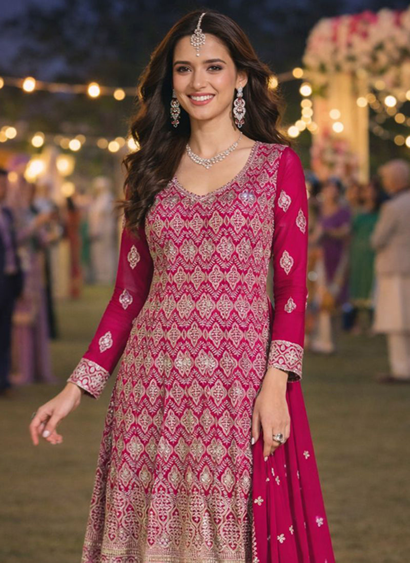 Magenta Georgette Embroidery Work Party Wear Readymade Plazzo Suit SW778466