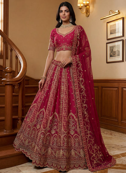 Magenta Gadwal Silk Embroidery Work Wedding Wear Lehenga Choli SW861433