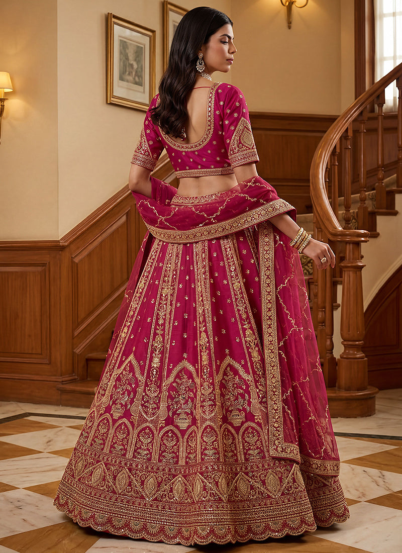 Magenta Gadwal Silk Embroidery Work Wedding Wear Lehenga Choli SW861433