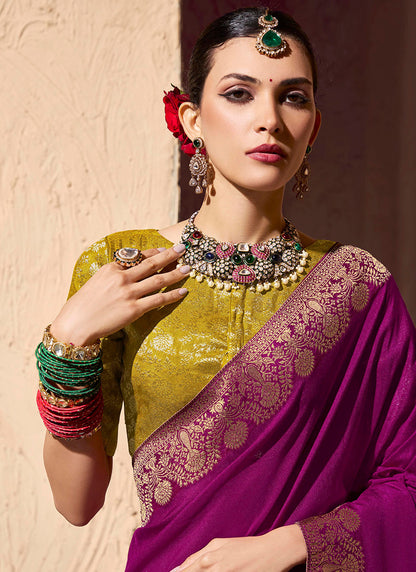 Crepe Georgette Magneta Party Wear Weaving Work Saree 386529