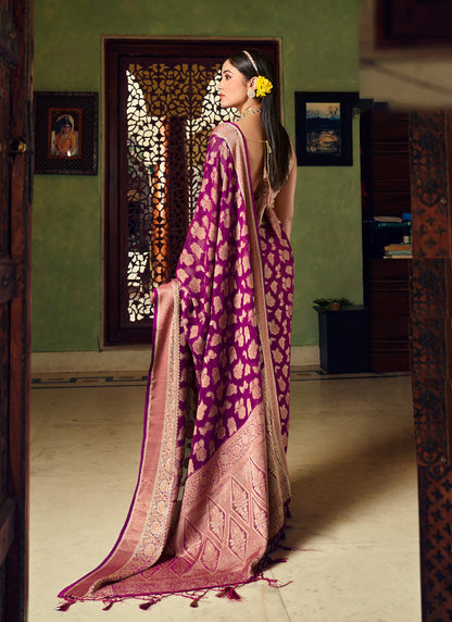 Georgette Magneta Festival Wear Weaving Work Saree 385988