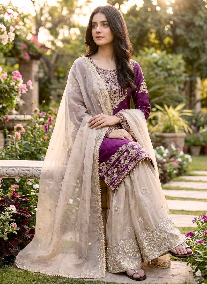 Magneta Jimmy Choo Silk Zari Work Festival Wear Readymade Sharara Suit SW394575