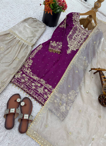 Magneta Jimmy Choo Silk Zari Work Festival Wear Readymade Sharara Suit SW394575