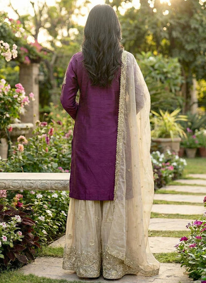 Magneta Jimmy Choo Silk Zari Work Festival Wear Readymade Sharara Suit SW394575