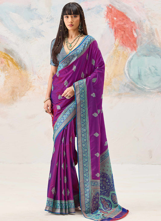 Magneta Kanjivaram Silk Weaving Work Festival Wear Saree SW361685