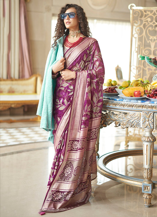 Pv Georgette Magenta Festival Wear Weaving Work Saree 385834