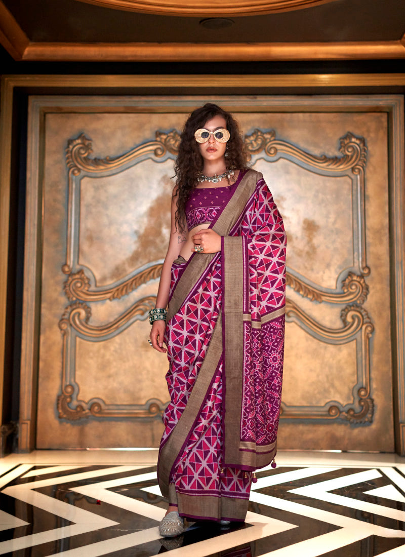 Pv Silk Magneta Party Wear Printed Work Saree 385896