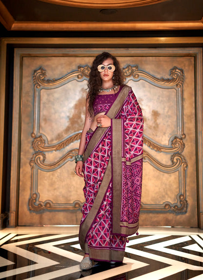 Pv Silk Magneta Party Wear Printed Work Saree 385896