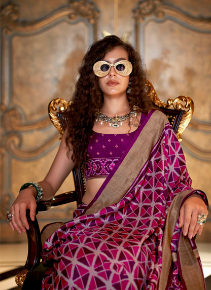 Pv Silk Magneta Party Wear Printed Work Saree 385896