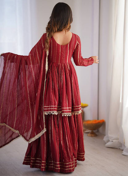 Chanderi Maroon Festival Wear Sequins Work Readymade Sharara Suit 390691