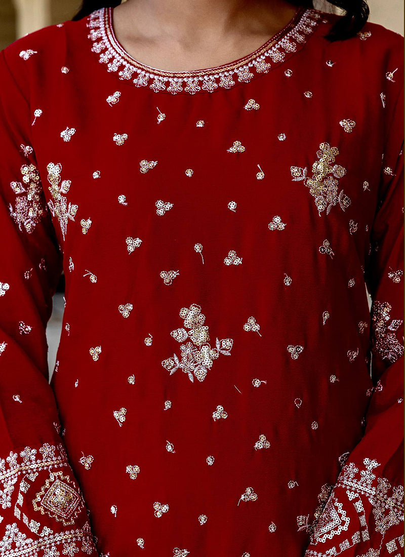 Maroon Chinon Silk Sequins Work Festival Wear Readymade Sharara Suit SW629769