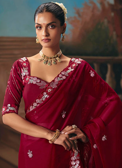 Maroon Fancy Sequins Work  Wedding Wear Saree SW263391