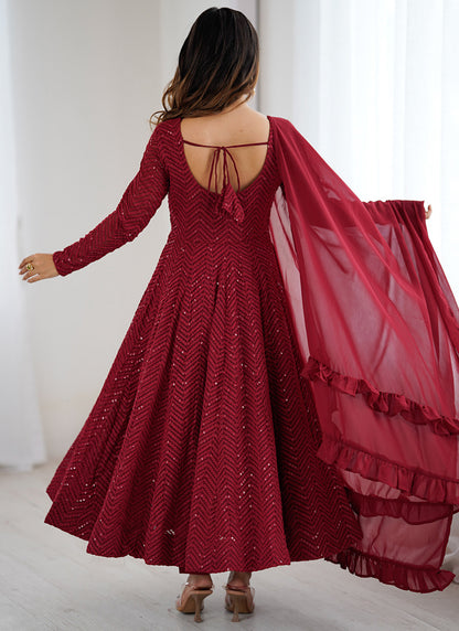 Maroon Faux Georgette Sequin Work Casual Wear Readymade Anarkali Suit SW980357