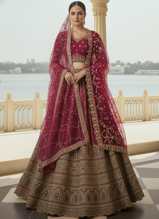 Gadhwal Silk Maroon Bridal Wear Heavy Work Lehenga Choli 387444