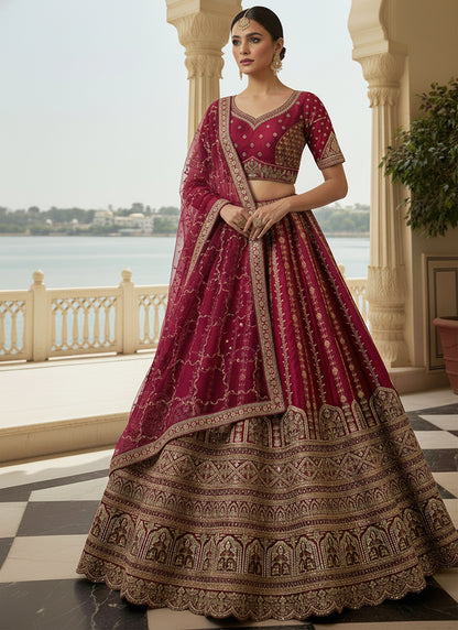 Gadhwal Silk Maroon Bridal Wear Heavy Work Lehenga Choli 387444