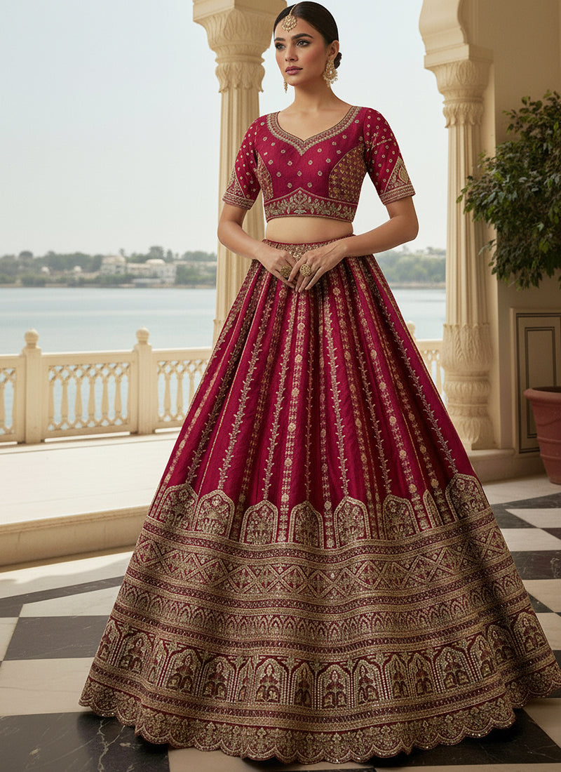 Gadhwal Silk Maroon Bridal Wear Heavy Work Lehenga Choli 387444