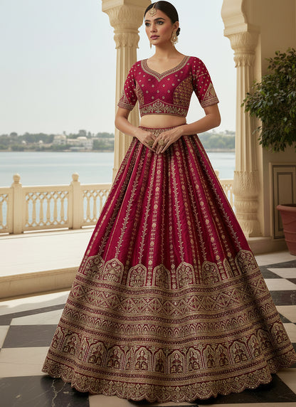 Gadhwal Silk Maroon Bridal Wear Heavy Work Lehenga Choli 387444