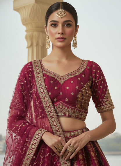 Gadhwal Silk Maroon Bridal Wear Heavy Work Lehenga Choli 387444