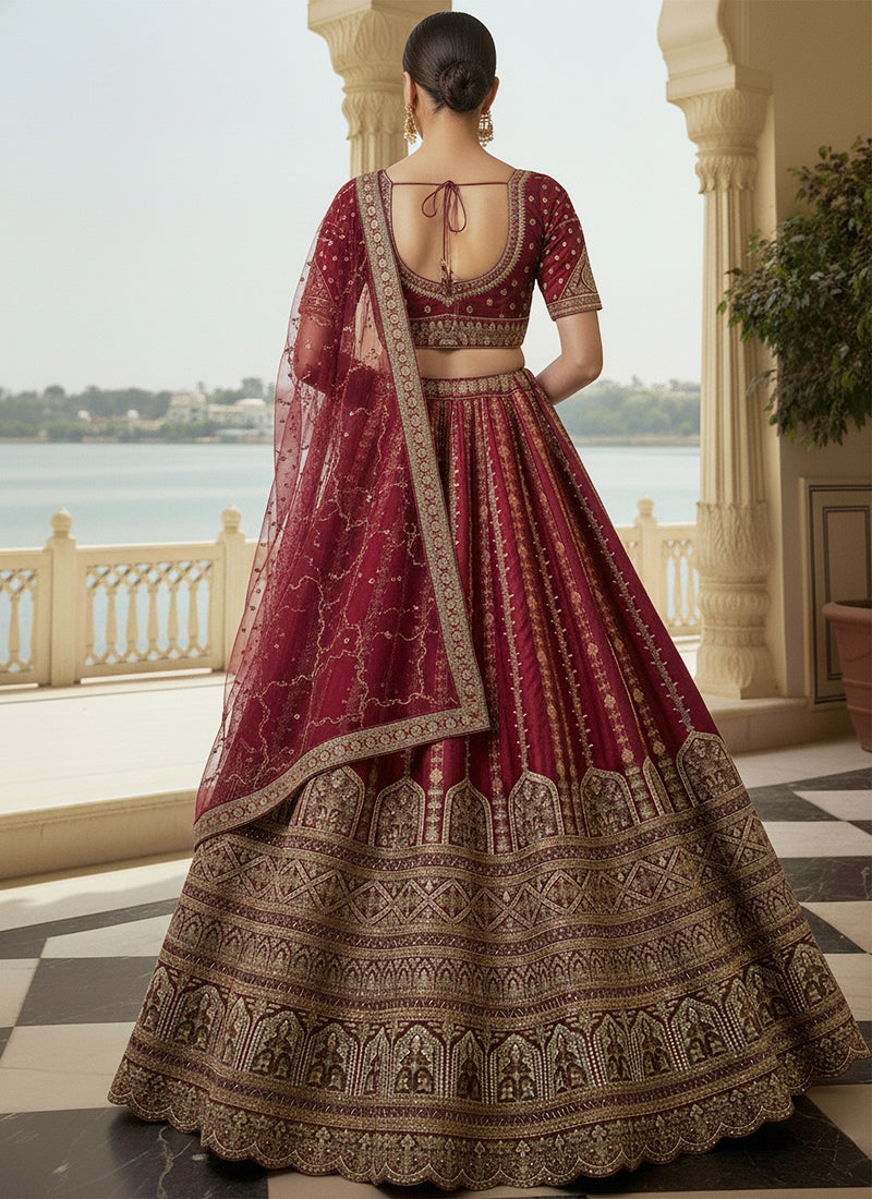 Gadhwal Silk Maroon Bridal Wear Heavy Work Lehenga Choli 387444
