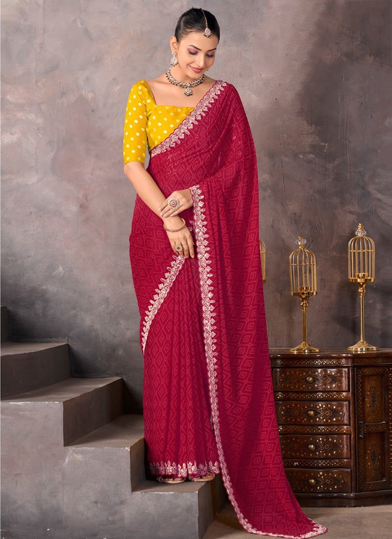 Georgette Maroon Saree with Embroidery Work for Daily Wear 382815
