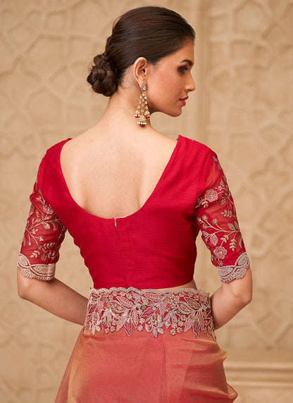 Georgette Maroon Party Wear Embroidery Work Saree 385725