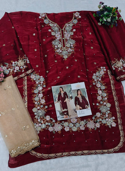 Maroon Jimmy Choo Embroidery Work Eid Wear Pakistani Suit-SW836854