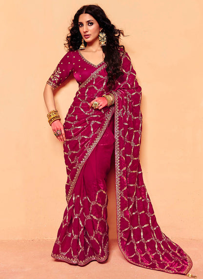 Maroon Organza Sequins Work  Party Wear Saree SW794647