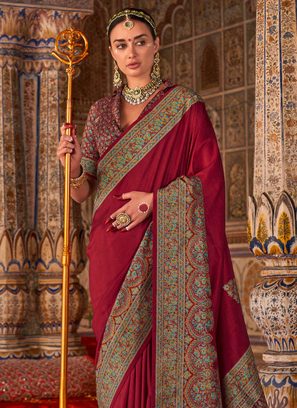 Pv Georgette Maroon Festival Wear Printed Work Saree 385842