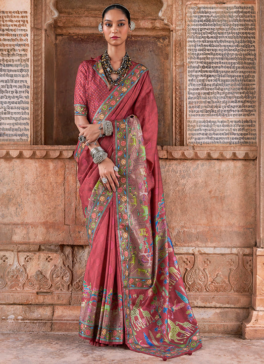 Pv Silk Maroon Saree with Printed Work for Designer Wear 385131