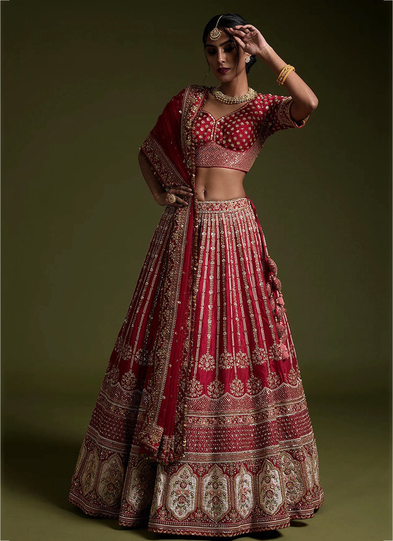 Rangoon Silk Maroon Party Wear Heavy Work Lehenga Choli 386657