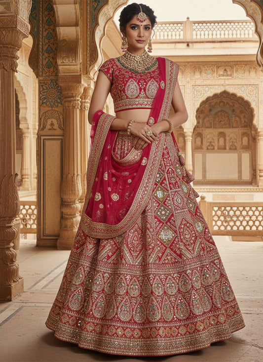Maroon Velvet Embroidery Work Wedding Wear Lehenga Choli SW810622