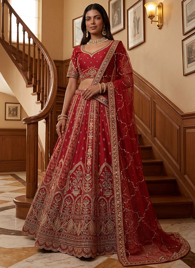Maroon Gadwal Silk Embroidery Work Wedding Wear Lehenga Choli SW724228