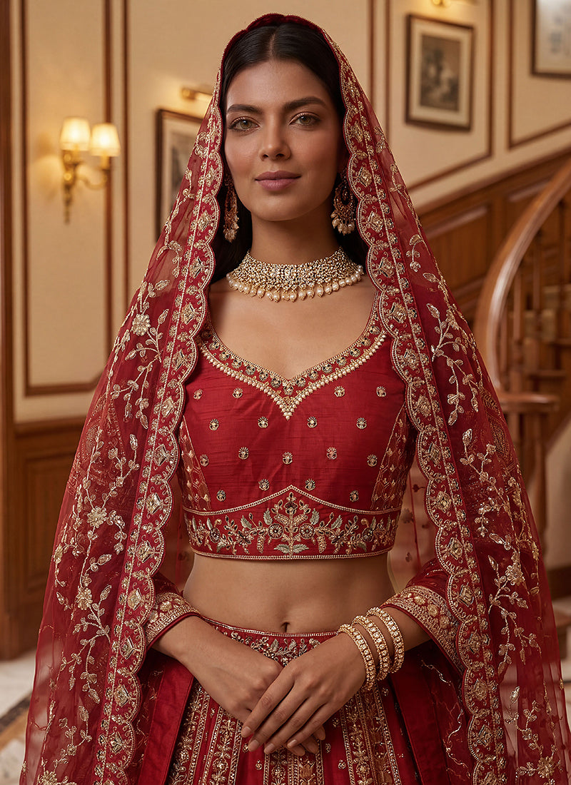 Maroon Gadwal Silk Embroidery Work Wedding Wear Lehenga Choli SW724228