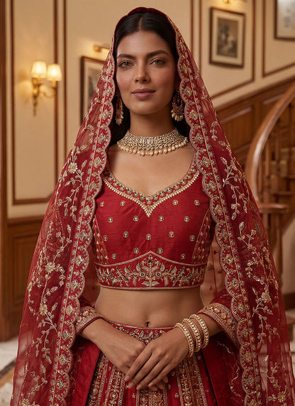Maroon Gadwal Silk Embroidery Work Wedding Wear Lehenga Choli SW724228