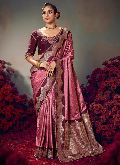 Fancy Fabric Mauve Wedding Wear Embroidery Work Saree 385865