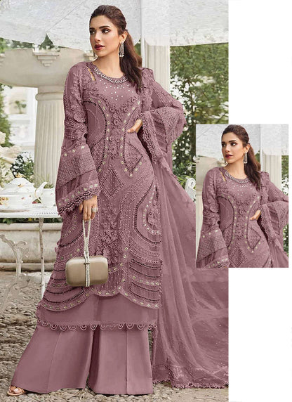 Faux Georgette Mauve Eid Wear Embroidery Work Pakistani Suit 387659