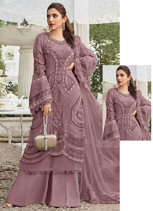 Faux Georgette Mauve Eid Wear Embroidery Work Pakistani Suit 387659