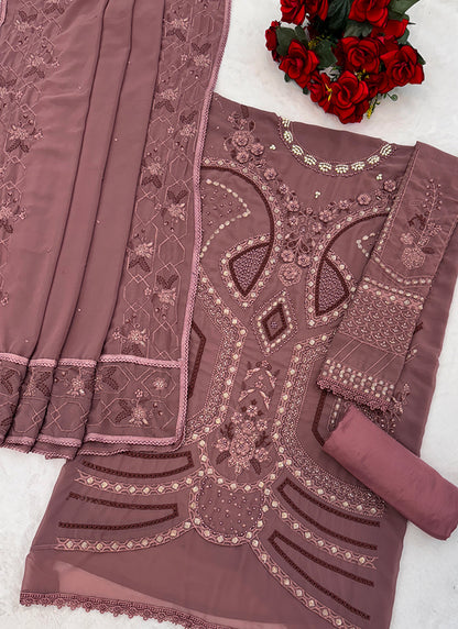 Faux Georgette Mauve Eid Wear Embroidery Work Pakistani Suit 387659