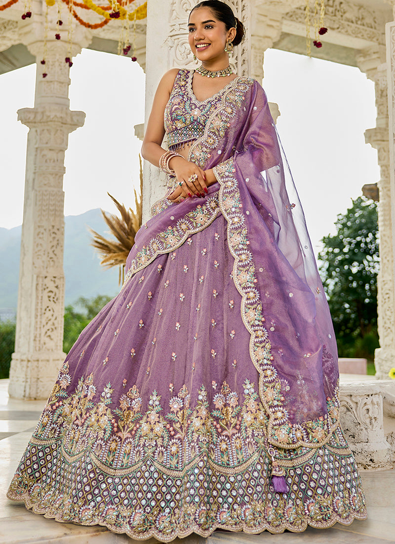 Satin Silk Light Mauve Wedding Wear Embroidery Work Readymade Lehenga Choli